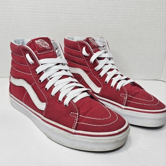 Vans Shoes - Vans Sk8-Hi High Top Skate Shoes Red Canvas Sneakers Womens Size 8 Lace Up
